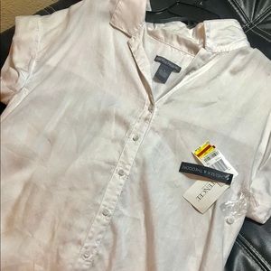 Long White Button Down Tee! Dress If Petite!